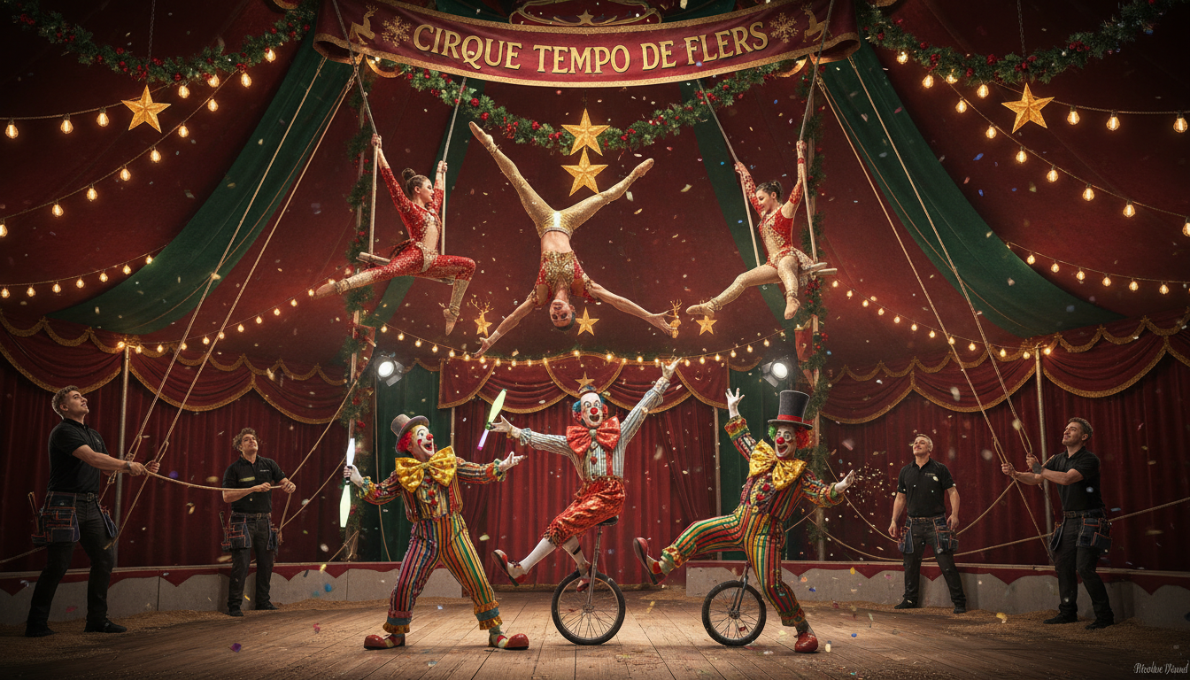 découvrez les coulisses du spectacle de noël du cirque tempo de flers avec des répétitions pleines d'acrobaties, d'humour et de clowneries avant la grande première.