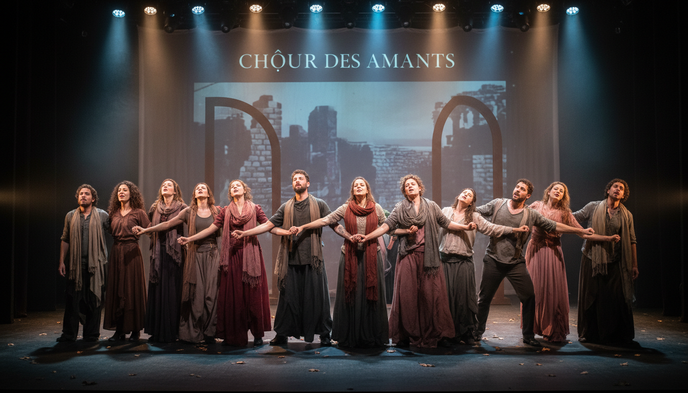 découvrez « chœur des amants », une pièce captivante qui offre une immersion passionnée dans le théâtre contemporain à verdun, mêlant émotion et modernité.