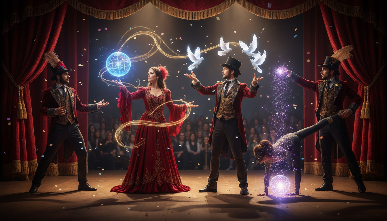 découvrez à launaguet le spectacle unique du cercle des illusionnistes, où magie et poésie s'entrelacent pour émerveiller les spectateurs sur scène.