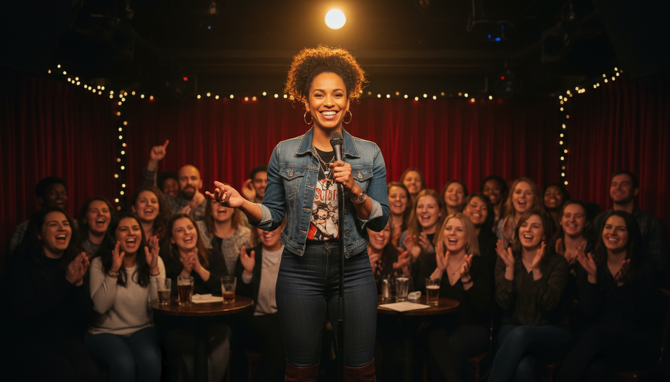 ne manquez pas demain soir une soirée exceptionnelle avec une comédienne au talent comique unique, prête à vous faire rire aux éclats.