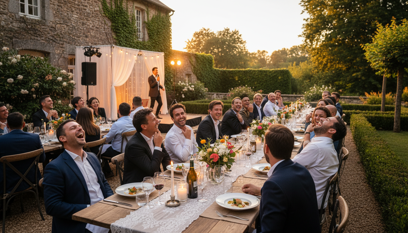 profitez d'une soirée comique inoubliable et d'un dîner convivial au domaine de prières à billiers. rires et bonne humeur garantis dans un cadre charmant.
