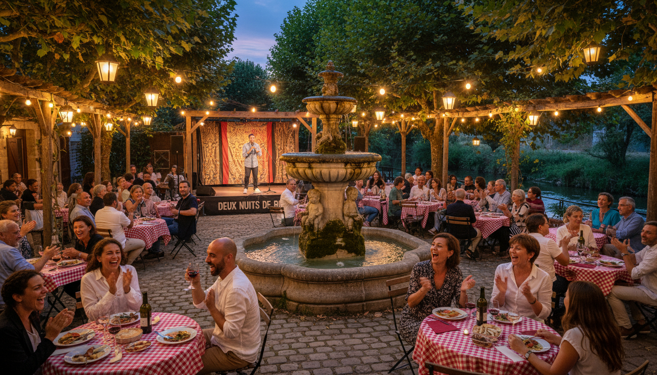 ne manquez pas deux soirées de spectacle humoristique à la guinguette de fontaine, vendredi et samedi, pour des moments de rire et de convivialité garantis.