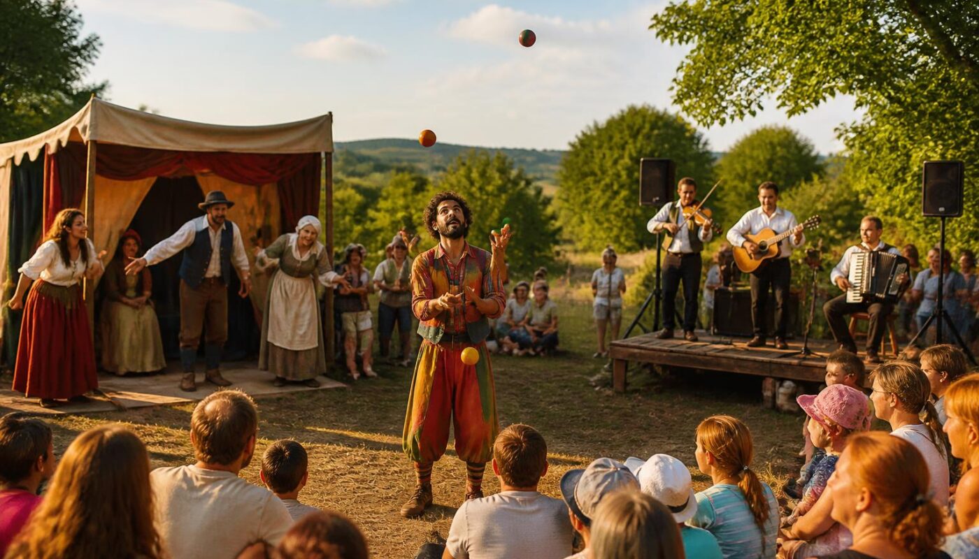 découvrez une journée festive à lys-haut-layon ce dimanche avec des spectacles de cirque, du théâtre de rue et des concerts pour toute la famille.