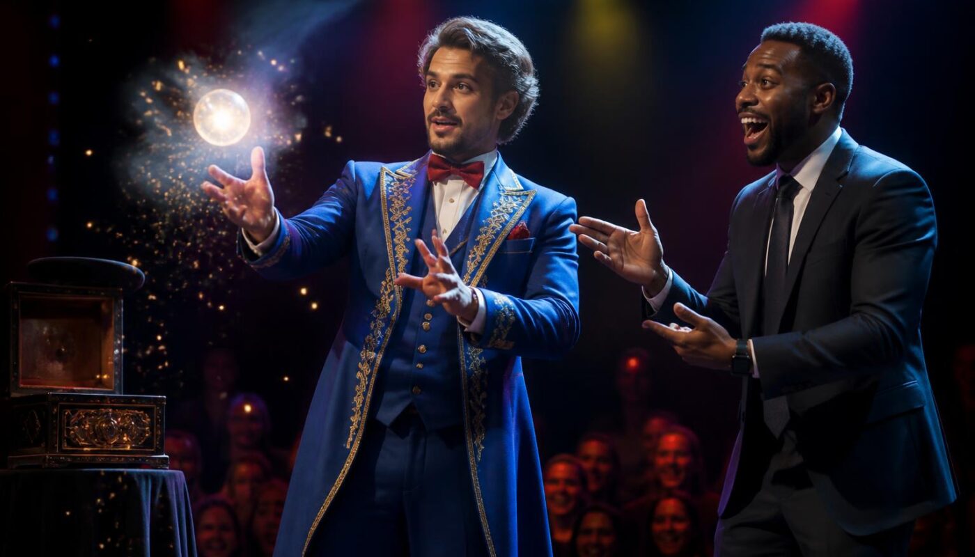 découvrez un spectacle inédit où magie et humour se mêlent pour vous offrir des moments de rire et d'émerveillement sur scène.